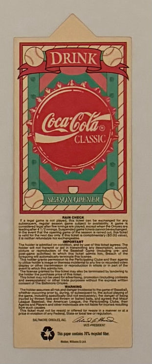 1992 Opening Day Game at Camden Yards Baltimore Orioles versus Cleveland Indians, April 6, 1992, Die Cut