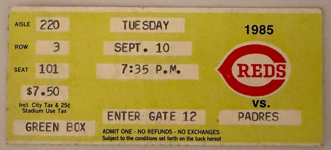 9/10/85 Pete Rose On Hit 4191