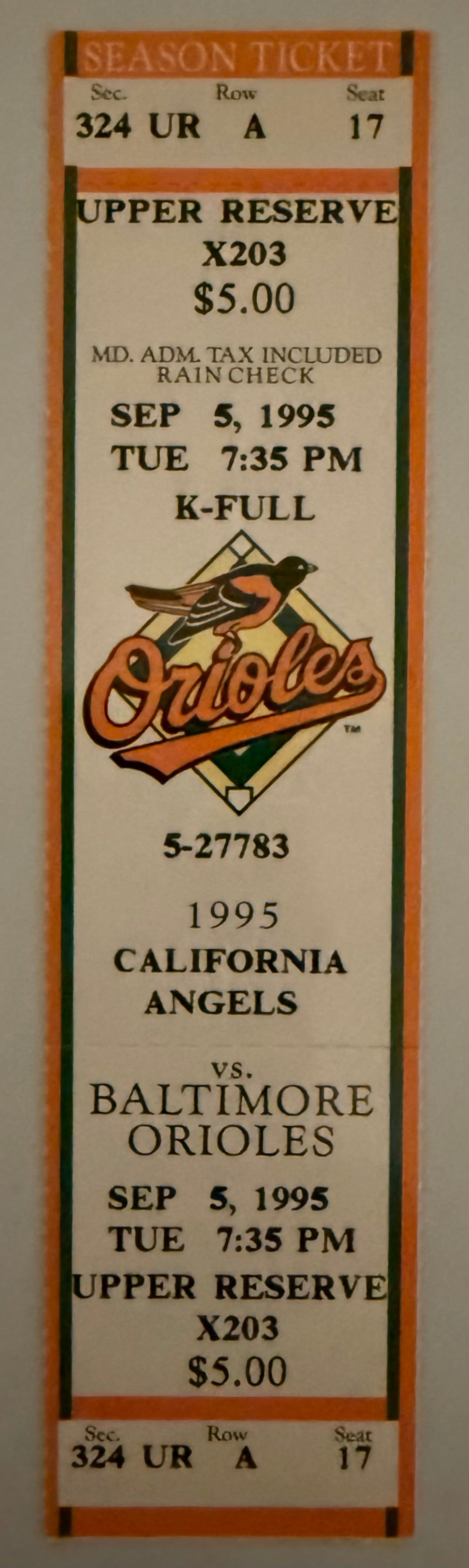 September 5, 1995, Cal Ripken Ties Lou Gehrig Consecutive Games Played