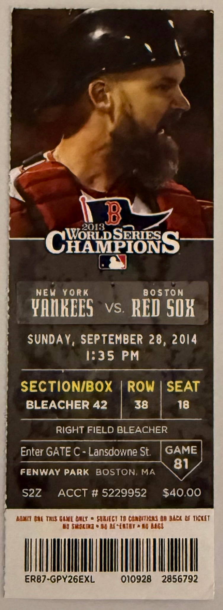 September 23, 2014, Derek Jeter's Last Game at Fenway Park