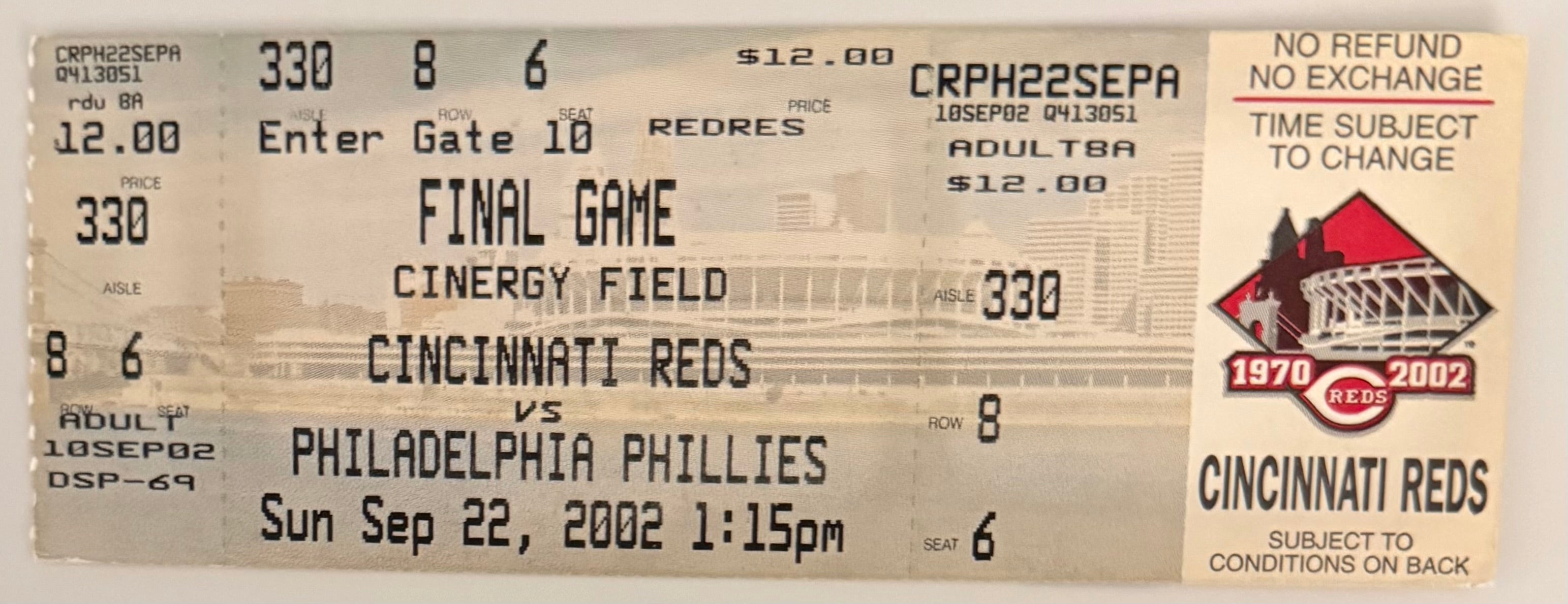 September 22, 2002, Reds versus Phillies, Last Game at Cinergy Field
