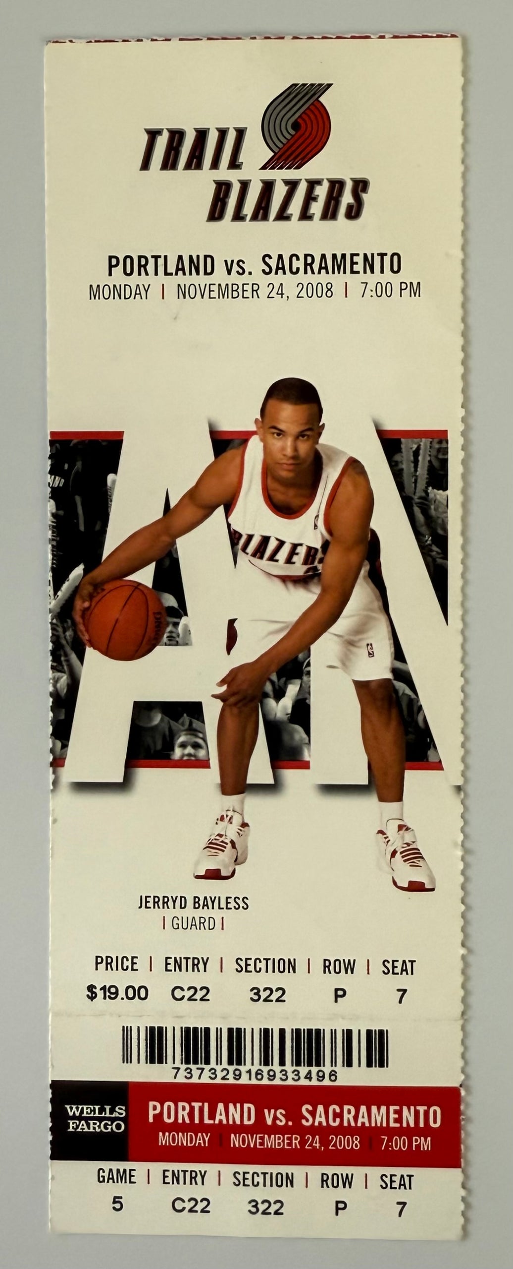 2008 Portland Trailblazers versus Sacramento, November 24, 2008