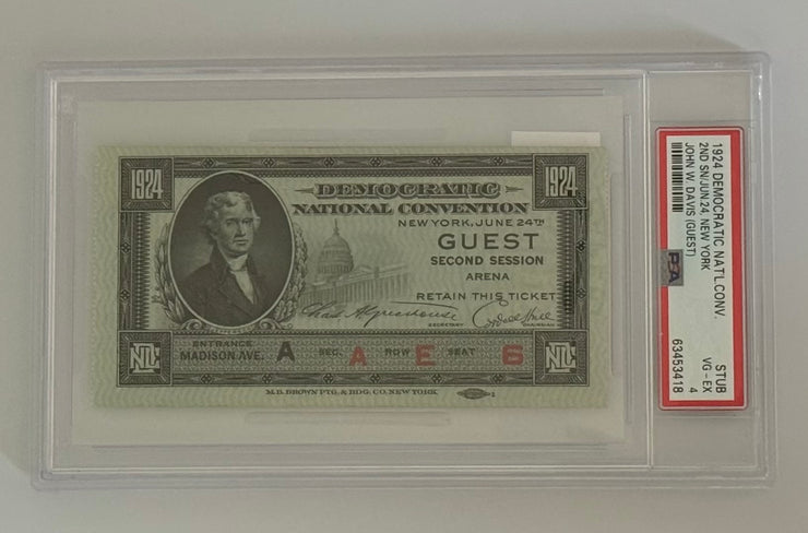 1924 Democratic National Convention Stub, Second Session, 6/24/1924, PSA Graded VG-EX