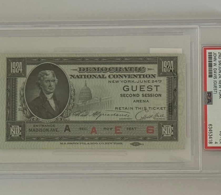 1924 Democratic National Convention Stub, Second Session, 6/24/1924, PSA Graded VG-EX
