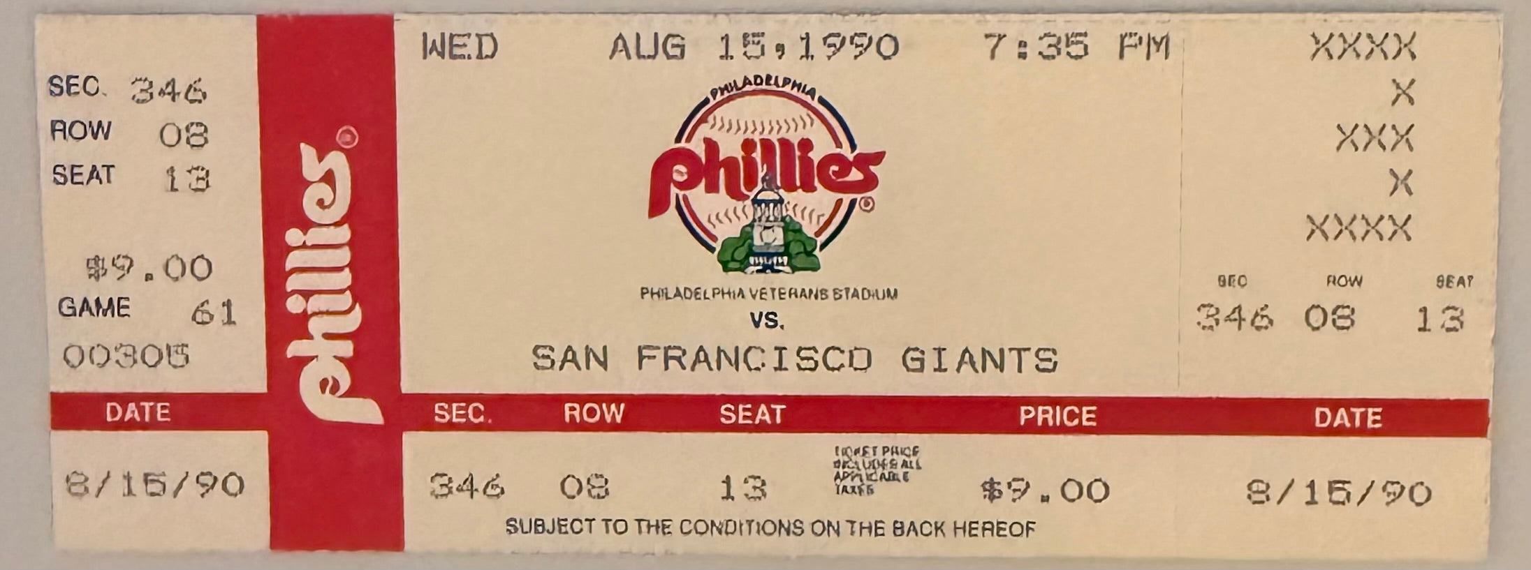 August 15, 1990, Phillies versus Giants, Terry Mulholland, No Hitter