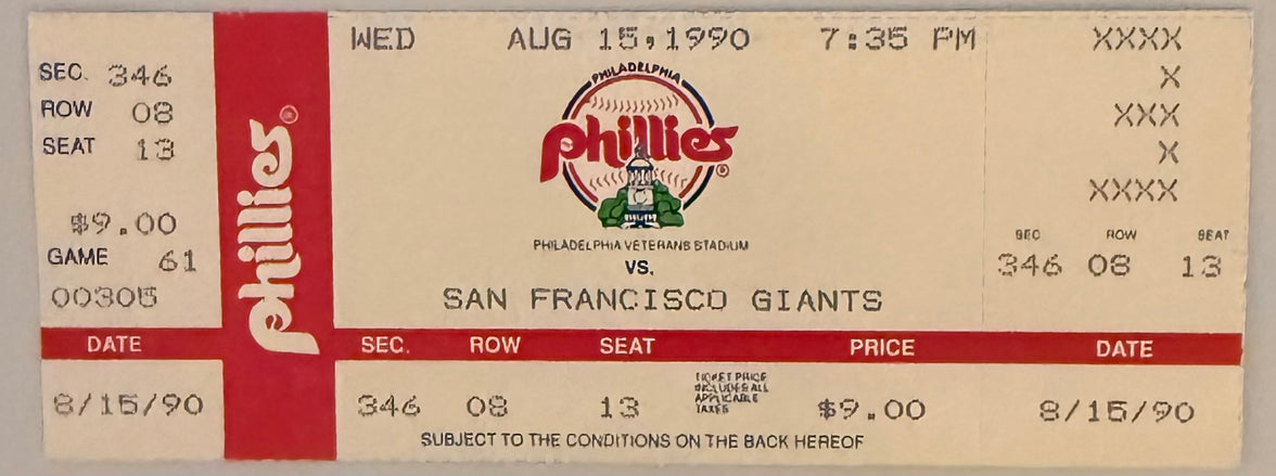 August 15, 1990, Phillies versus Giants, Terry Mulholland, No Hitter