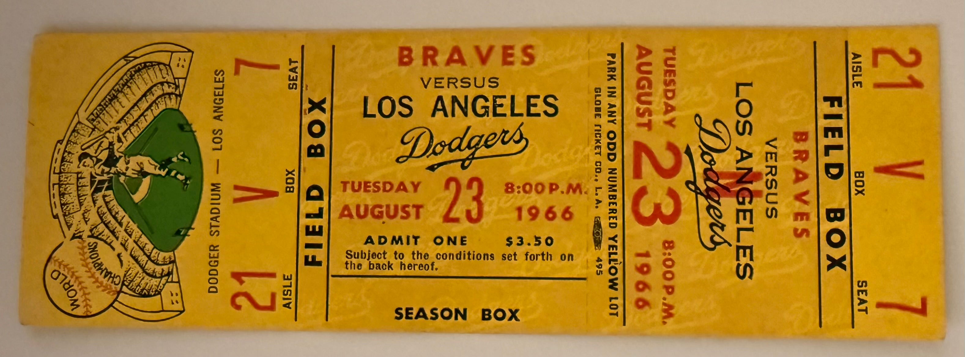 August 23, 1966, Atlanta Braves at Los Angeles Dodgers