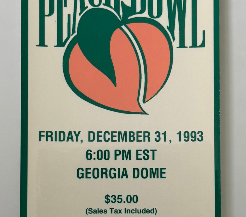 1993 Peach Bowl Game Played in Atlanta between University of Kentucky and Clemson December 31, 1993, Mint Full Ticket