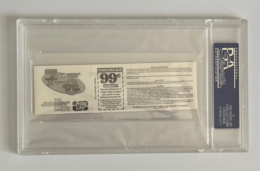 1999 Padres 10 Cardinals 3, August 5, 1999, Mark McGuire Hits 500th Career Home Run, Graded PSA GEM-MT 10
