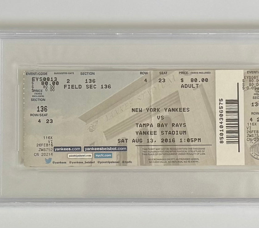 2016 New York Yankees Box Office Ticket, Graded PSA Full Authentic, Aaron Judge MLB Debut and HR #1, Crease, 8/13/16