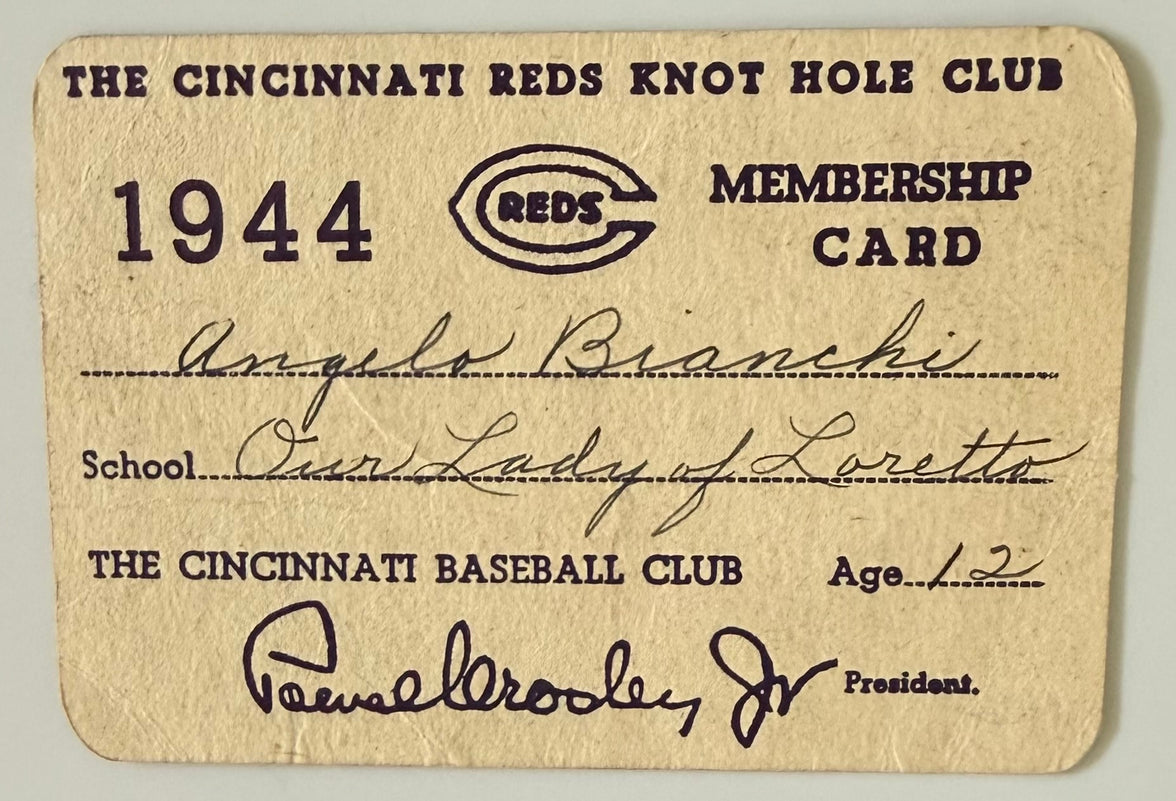 1944 Membership Card, Cincinnati Reds Knothole Club