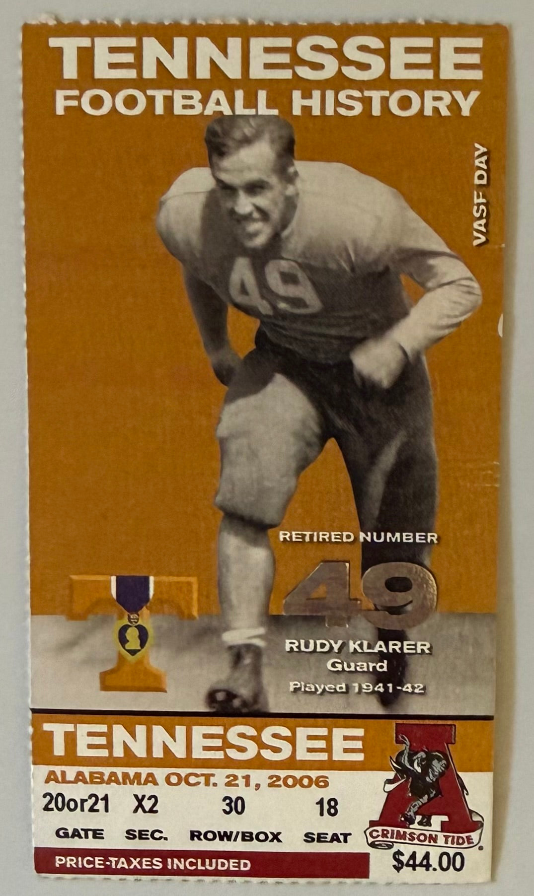 October 21, 2006, Tennessee versus Alabama