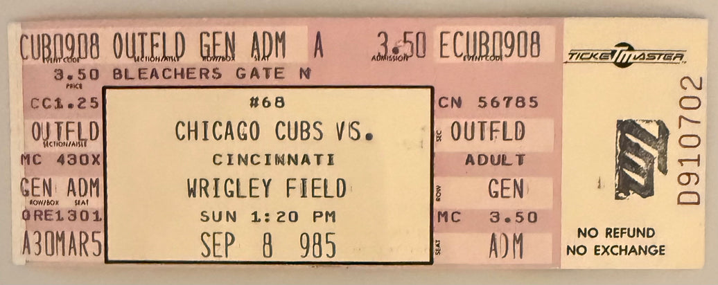 September 8, 1985, Reds versus Cubs - Pete Rose Ties Ty Cobb - Hit 4191