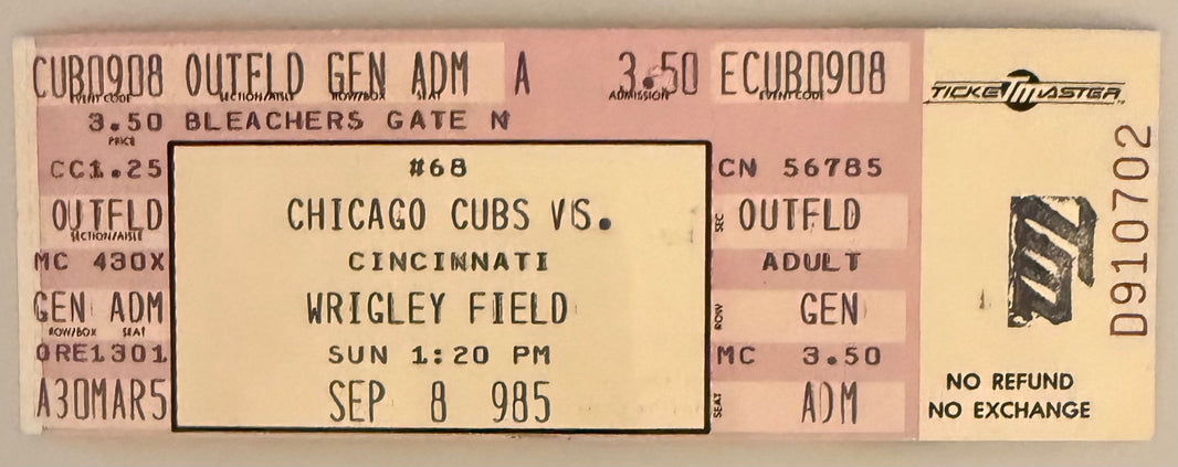 September 8, 1985, Reds versus Cubs - Pete Rose Ties Ty Cobb - Hit 4191