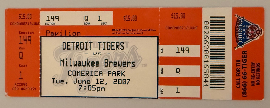 June 12, 2007, Tigers Versus Brewers, Justin Verlander First No Hitter