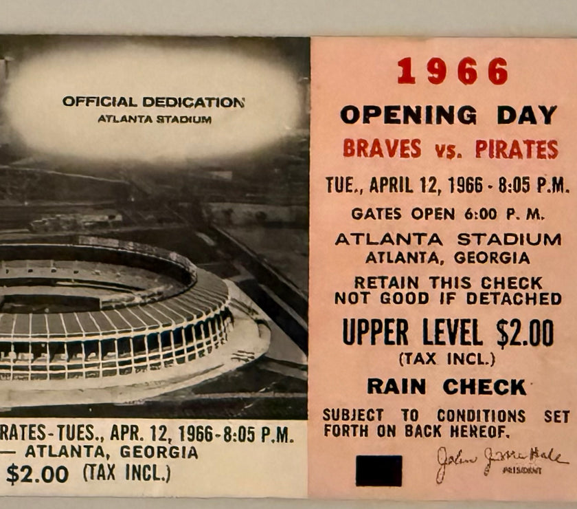 1969 Atlanta Braves First Ever Opening Day Ticket,Poor Condition
