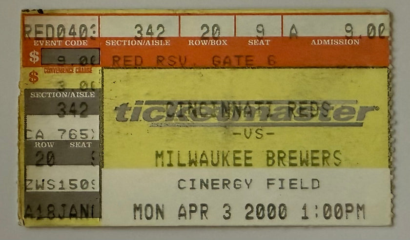 2000 Reds versus Brewers Game Ends in a Tie, Ken Griffey Junior‘s First Game as a Red, 4/3/2000