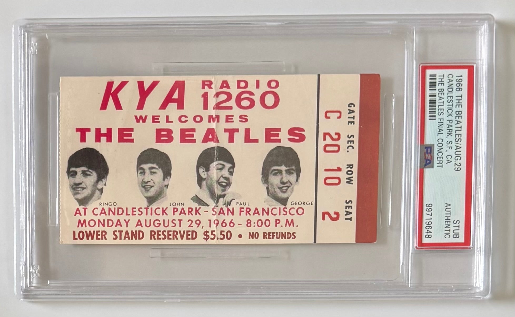 August 29, 1966, Beatles Final Concert, PSA-Authentic
