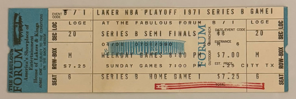 April 1, 1971, LA Lakers versus Chicago Bulls, 100 - 99, Jerry West - Wilt Chamberlain - Elgin Baylor