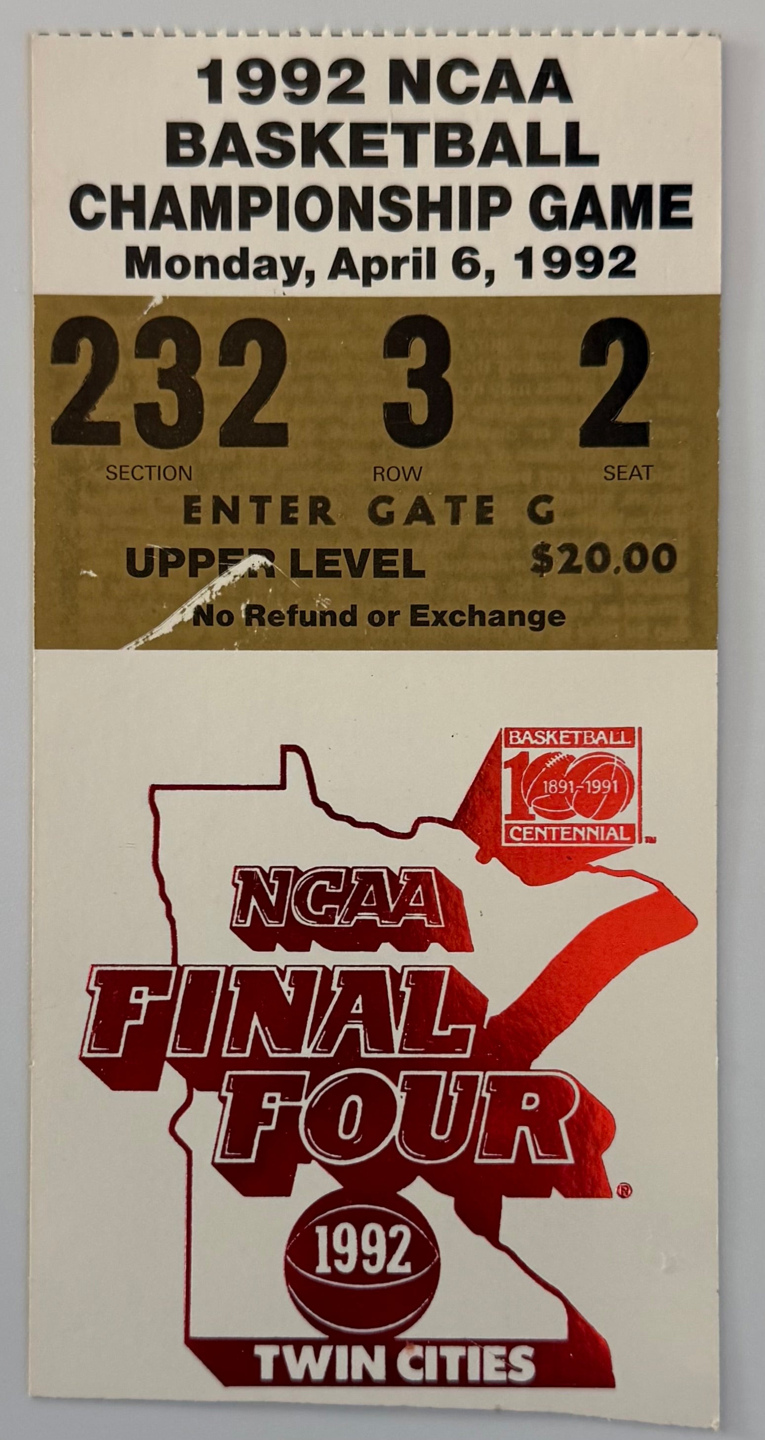 April 6, 1992, NCAA Final Four Championship, Minneapolis, Minnesota