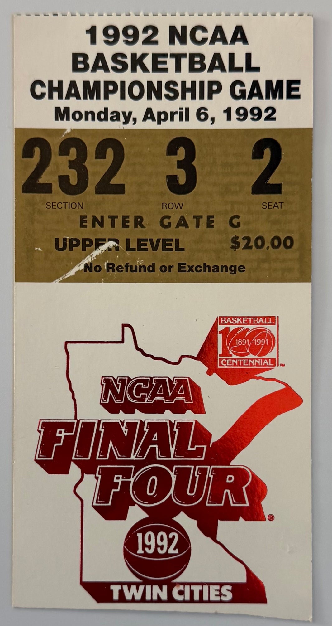 April 6, 1992, NCAA Final Four Championship, Minneapolis, Minnesota