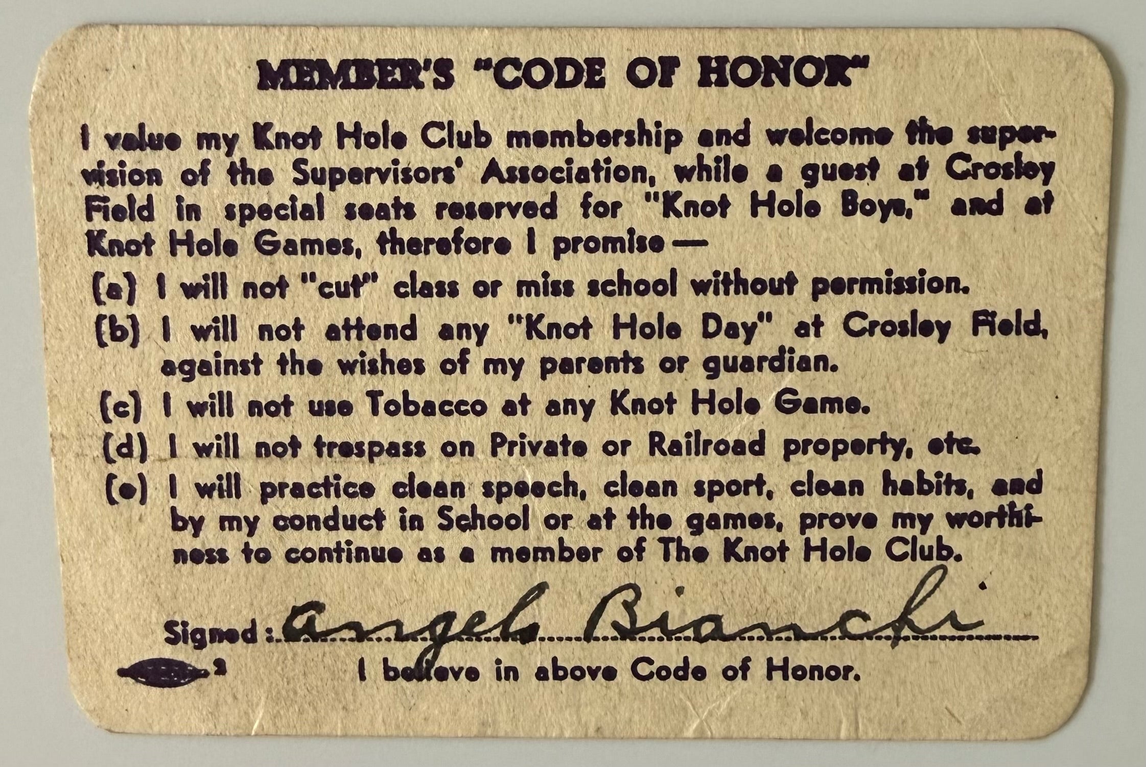 1944 Membership Card, Cincinnati Reds Knothole Club