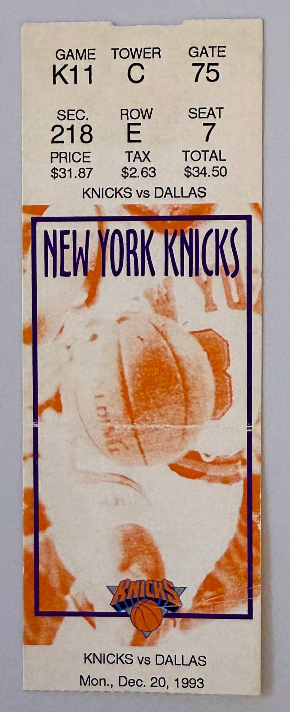 1993 New York Knicks versus Dallas, Crease, December 20, 1993