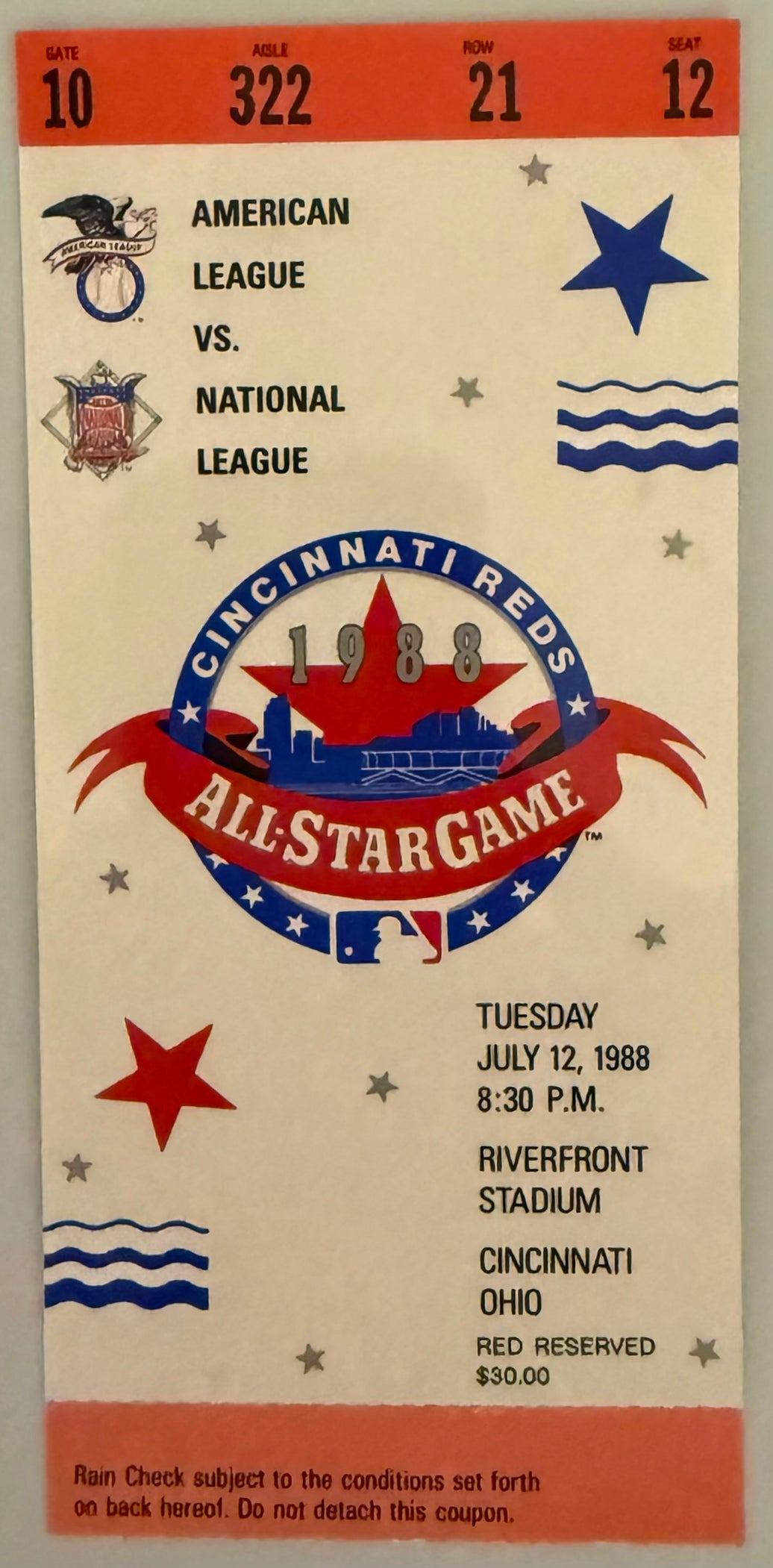 July 12, 1988, Riverfront Stadium Cincinnati, MLB All-Star Game