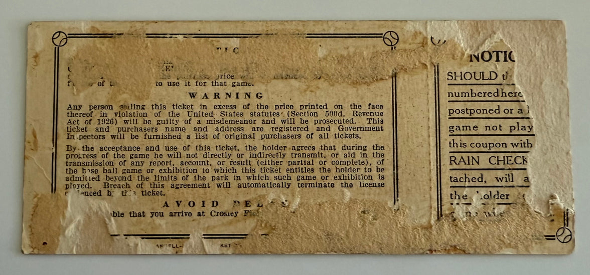 1940 World Series Ticket, Cincinnati Defeats Detroit in Game 7