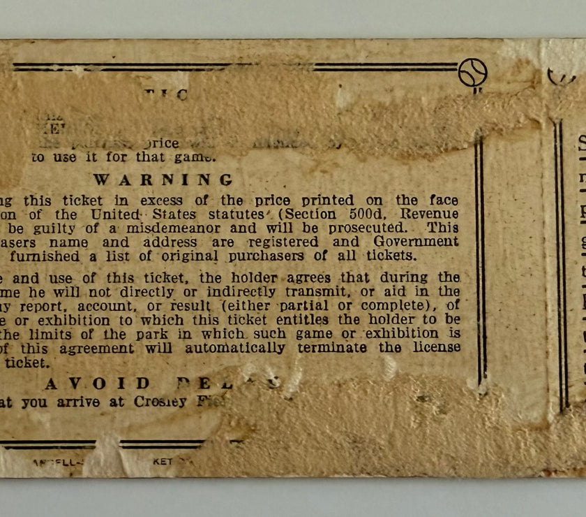 1940 World Series Ticket, Cincinnati Defeats Detroit in Game 7