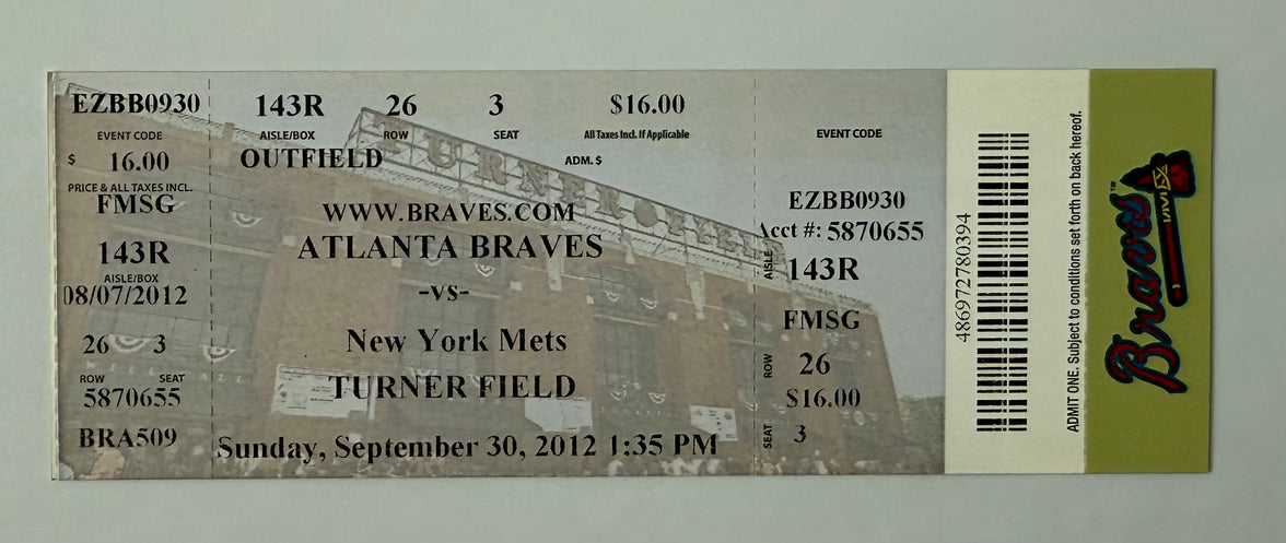 2012 Chipper Jones Last Game at Turner Field in Atlanta, September 30, 2012