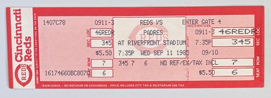 September 11, 1985, Pete Rose Hit 4192 to Break Ty Cobb Record