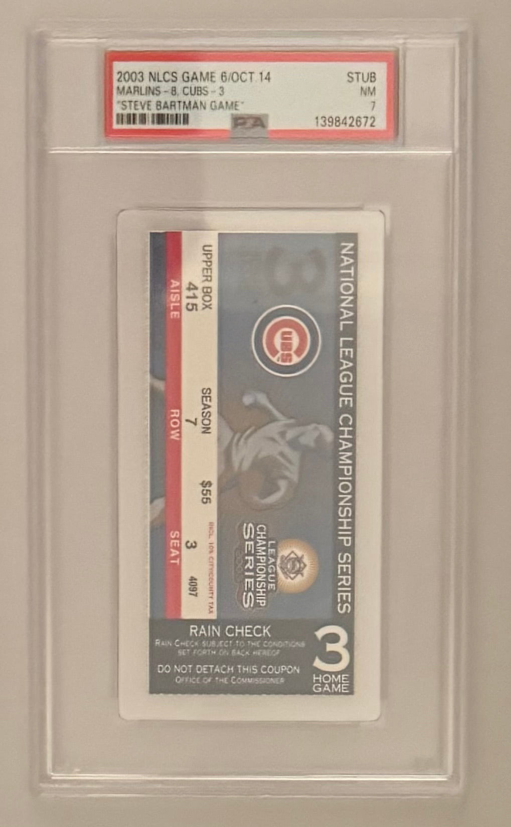 October 14, 2003, NLCS Game 6, Marlins-8 Cubs-3, Steve Bartman Game