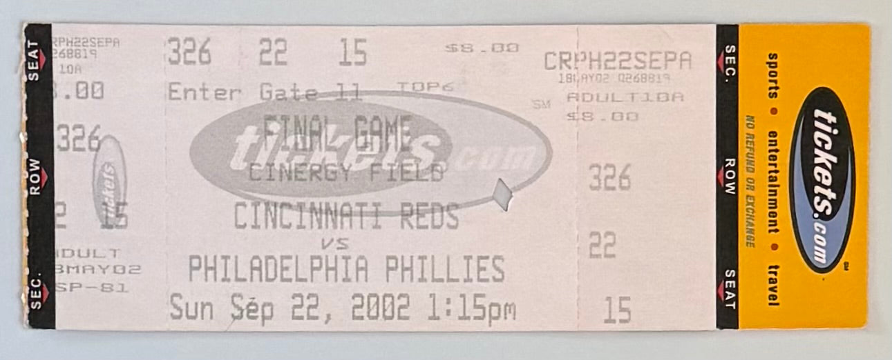 September 22, 2002, Cincinnati Reds Final Game at Riverfront/Cinergy Field