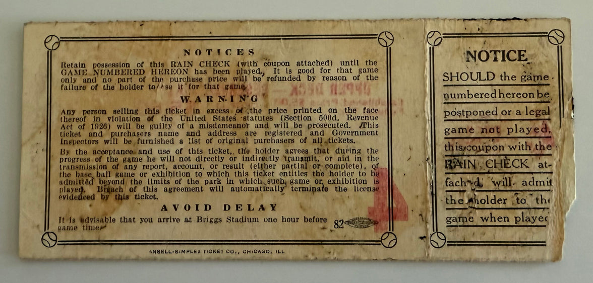 1940 World Series Ticket, Detroit at Briggs Stadium, Game 4