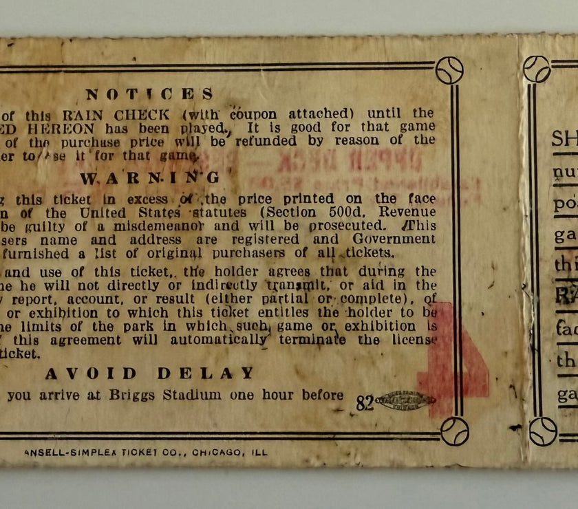 1940 World Series Ticket, Detroit at Briggs Stadium, Game 4