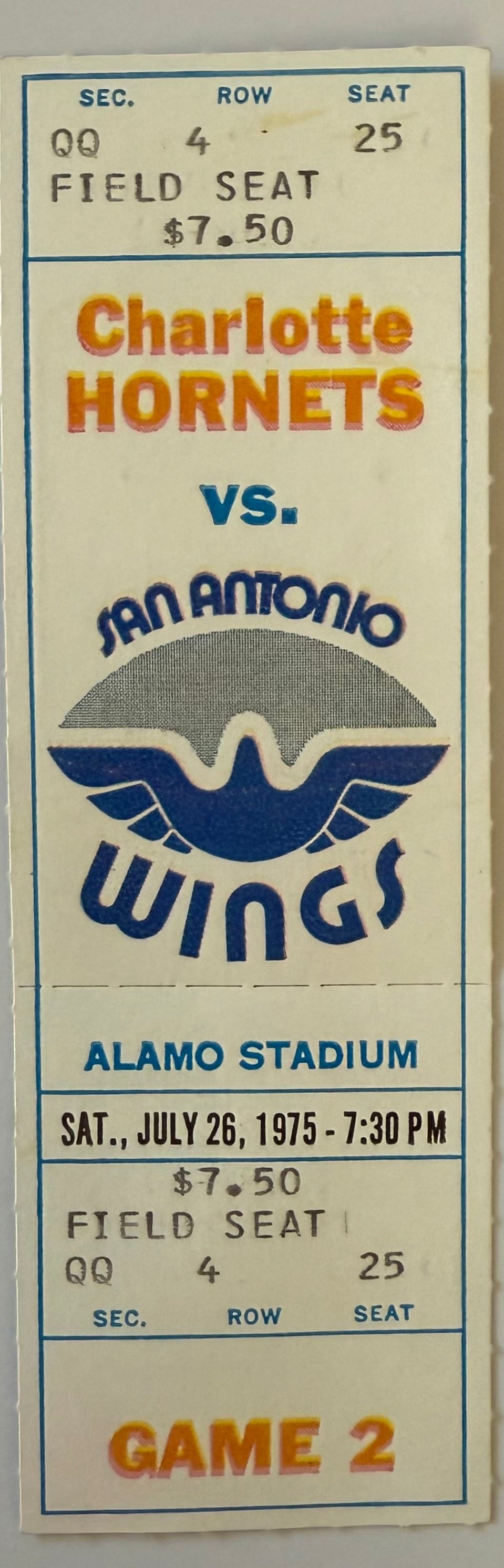 1975 World Football League, Charlotte Hornets versus San Antonio Wings, July 26, 1975