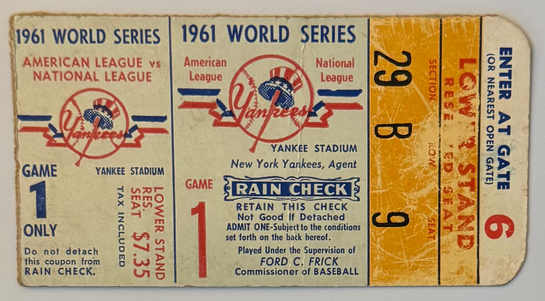1961 World Series Game One, NY Yankees versus Pittsburgh Pirates