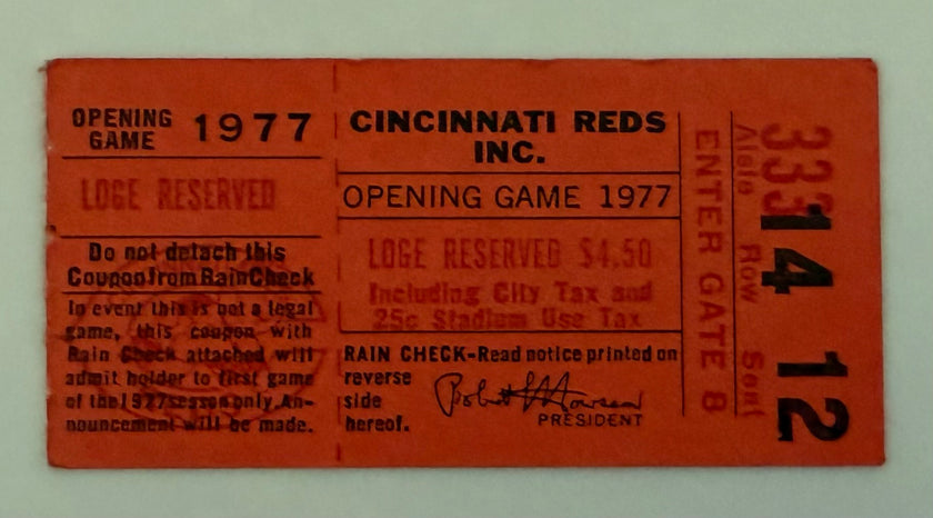 1977 Cincinnati Reds Opening Day Game Stub