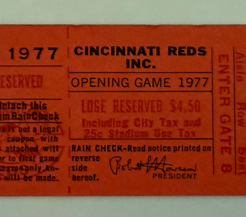 1977 Cincinnati Reds Opening Day Game Stub