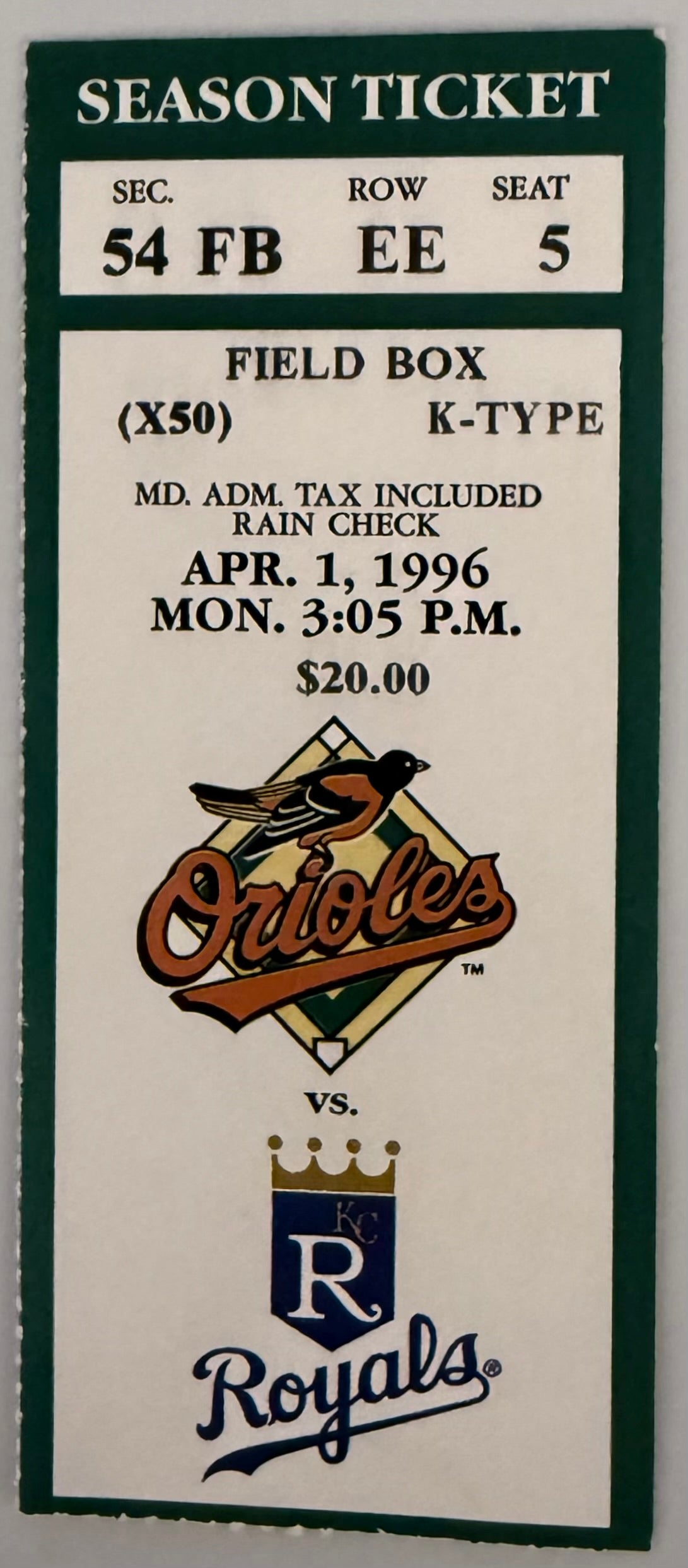 April 1, 1996, Royals versus Orioles, Bill Clinton Throws Out First Pitch