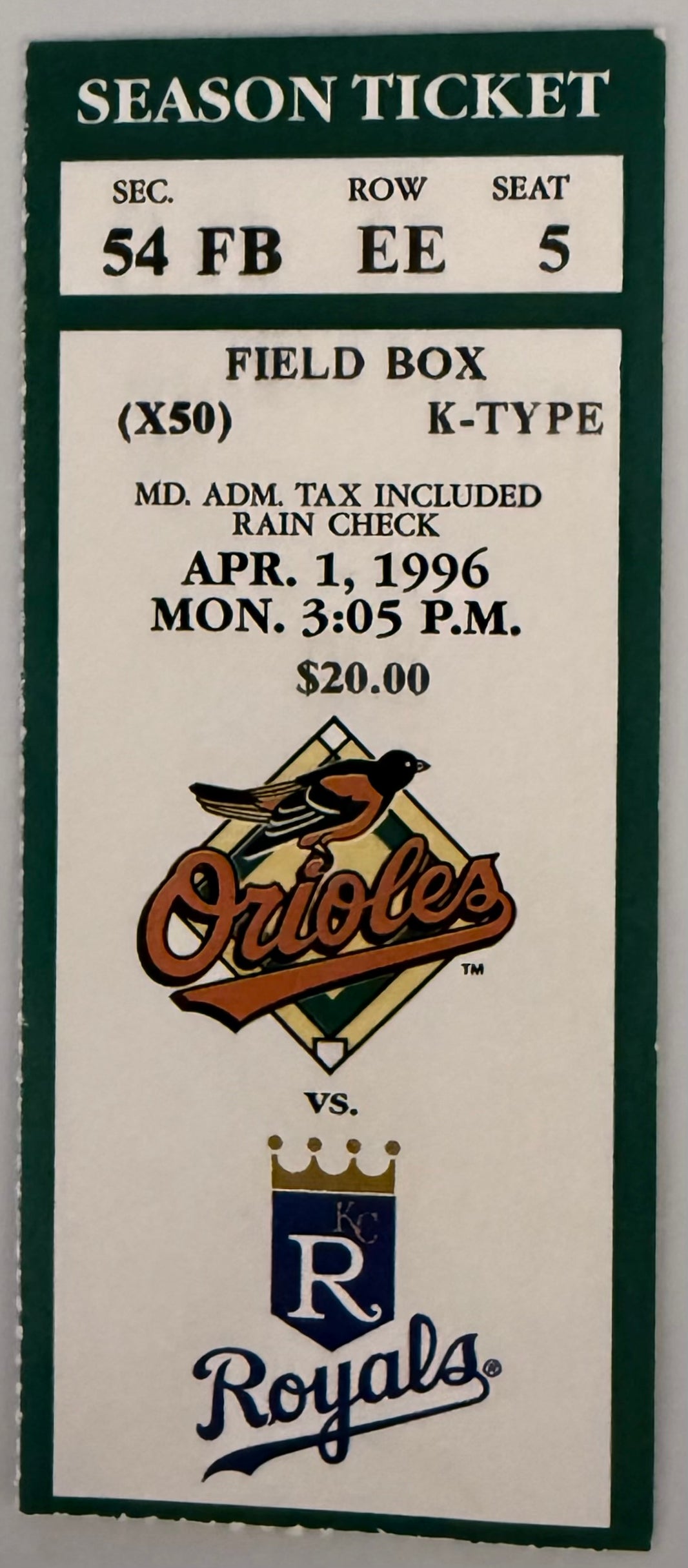 April 1, 1996, Royals versus Orioles, Bill Clinton Throws Out First Pitch