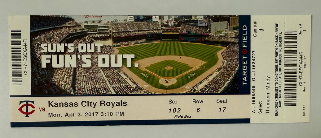 2017 Opener for Minnesota Twins versus Kansas City Royals, April 3, 2017