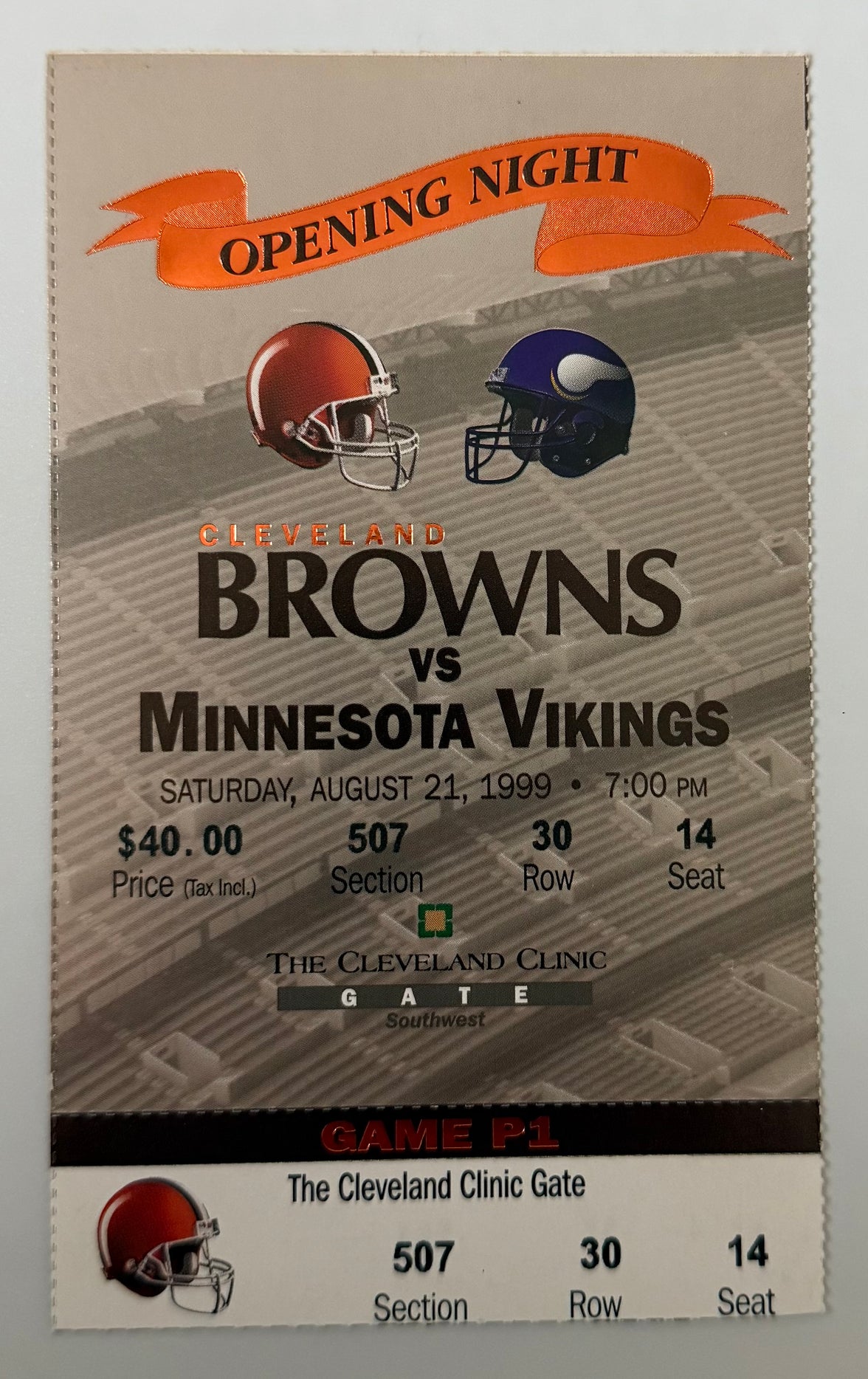 1999 Opening Night for Cleveland Browns versus Minnesota Vikings, August 21, 1999