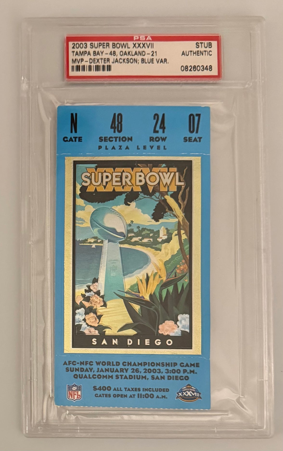 1/26/03 Super Bowl XXXVII, Tampa Bay Buccaneers Beat Oakland, MVP Dexter Jackson, PSA Authentic