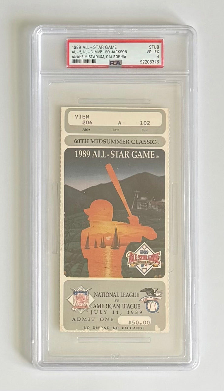 1989 MLB All Star Game, American League 9 National League 3, MVP Bo Jackson, PSA Stub VG-EX4
