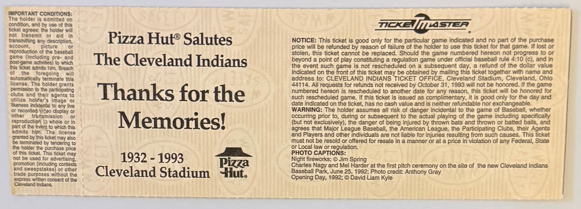 October 3, 1993, Indians versus White Sox, Final Game - Cleveland Stadium