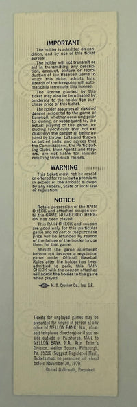 1979 Full Ticket Baltimore Orioles at Pittsburgh Pirates, World Series Game 5