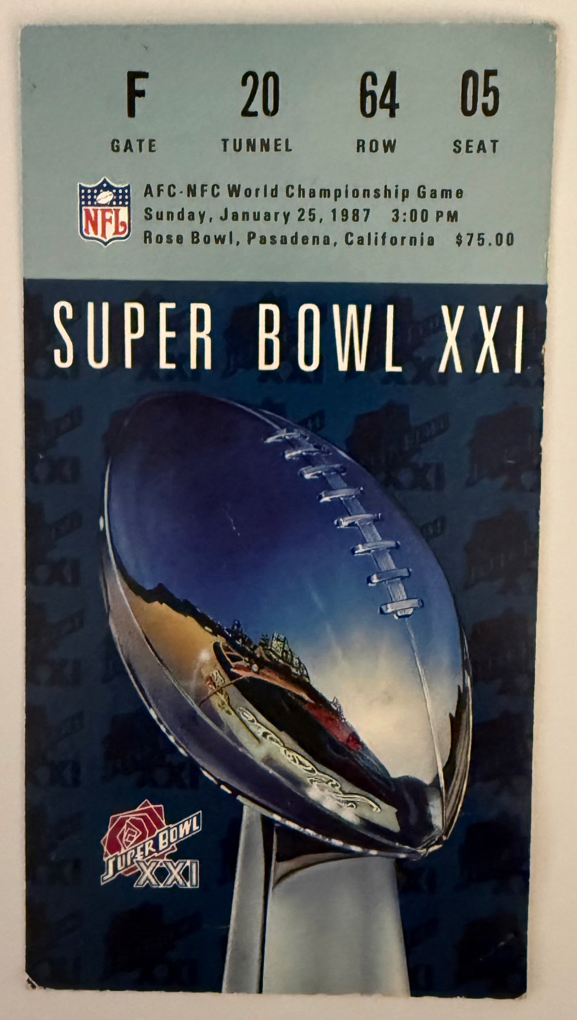 January 25, 1987, Super Bowl XXI, KC Chiefs versus Tampa Bay Buccaneers
