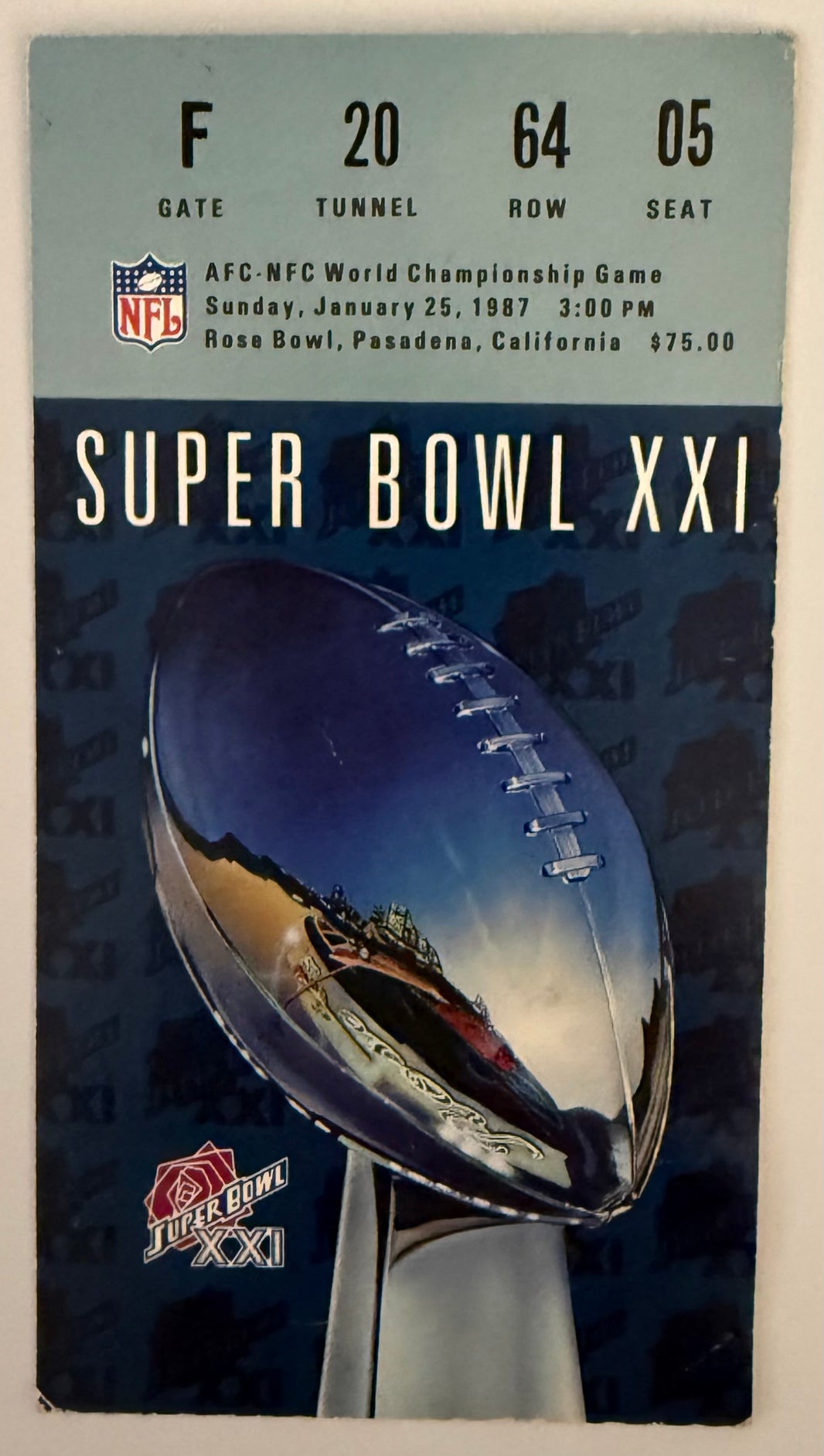 January 25, 1987, Super Bowl XXI, KC Chiefs versus Tampa Bay Buccaneers